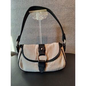 Banana Republic Handbag Small Black Taupe Leather Canvas Shoulder Purse 2061